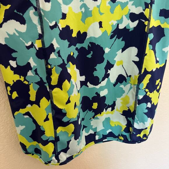 Title Nine Floral Athletic Dress Blue Green Yellow Sleeveless Zip Back Pockets - Picture 7 of 12